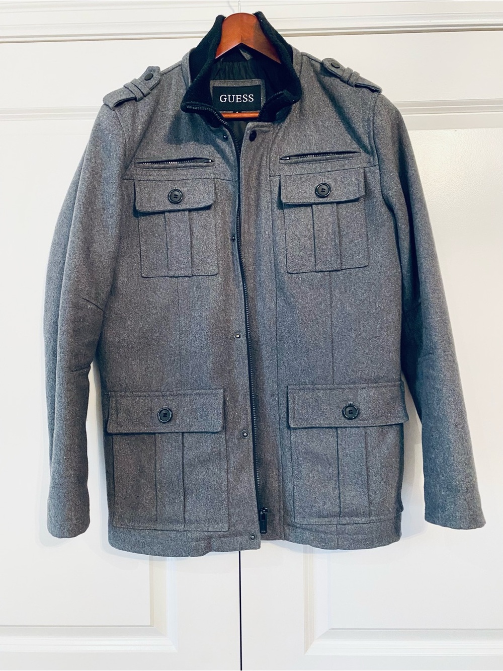 GUESS Men's Gray Military Field Jacket